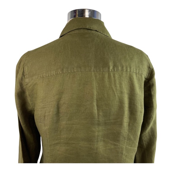 J. Crew Olive Green 100% Linen Women’s Shirt Button Down Size 0 Long Sleeve - Picture 8 of 12